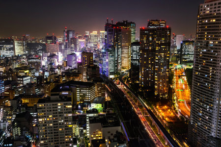 Tokyo skyline cityscape at night from World Center building, Japanのeditorial素材