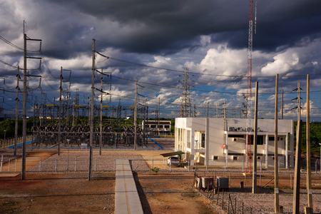 High voltage electricity station with  cloud and skyの写真素材