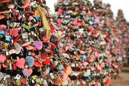 SEOUL, SOUTH KOREA - JUNE 29, 2011: Thousands of love padlocks at N Seoul Tower. This is the symbol that love will be remained forever.のeditorial素材