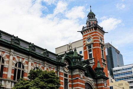 Antique red brick dome building with many clocks of Yokohama Port Opening Memorial Hall "The Jack", Japanの写真素材