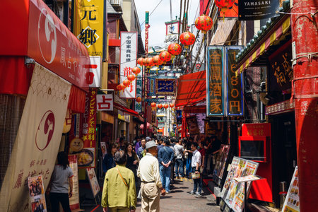 Yokohama, Japan - May 6, 2017: Unidentified people visit Chinese restaurant in Yokohama Chinatown, Here is the largest in Japan.のeditorial素材
