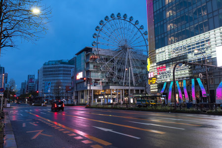 Nagoya, Japan - April 08, 2019:  Ferris wheel at Sunshine Sakae shopping center in early morning. Famous shop and business landmark.のeditorial素材