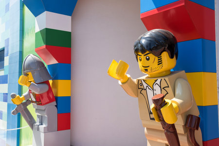 Nagoya, Japan - April 08, 2019: lego character models at Japan Legoland entrance. Famous theme park landmark especially for children age around 1 to 7 years old.のeditorial素材