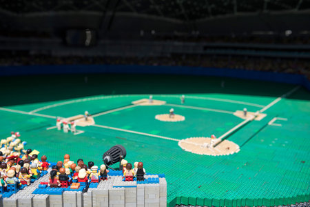 Nagoya, Japan - April 08, 2019: lego model at baseball stadium to see match at Nagoya Japan legoland. Famous theme park landmark especially for children age around 1 to 7 years old.のeditorial素材