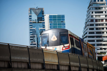 Bangkok, Thailand - November 24, 2019: Bangkok skytrain pass Chong Nonsri station to Sathorn street....