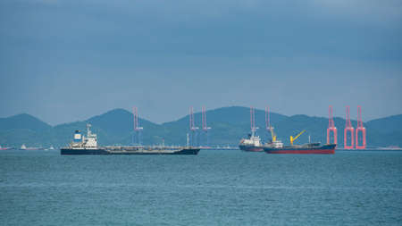 Marine oil cargo ship at Koh Sichang gulf around Sriracha, Chonburi province, Thailand.の写真素材