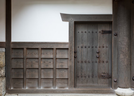 Traditional wooden door of Japanese house in Kyoto, Japan. Architecture design.の写真素材