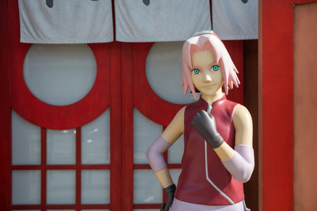 Fujiyoshida, Japan - April 22, 2023: Sakura Haruno at Naruto x Boruto Fuji Hidden Leaf Village,...