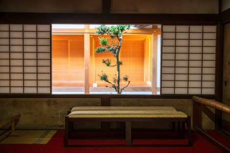 Manshuin Monzeki temple interior with garden view from window, Kyoto, Japan. Famous travel...