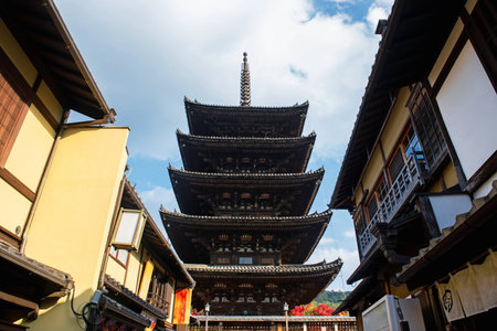 Yasaka wood pagoda of Hokanji temple and traditional Japanese preserved town at Higashiyama District...