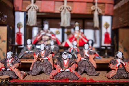 Japanese children dolls in Tenryo Hina Goten museum in Mamedamachi street, Hita town, Oita, Japan.  Edo-period folk culture for hina matsuri doll festivalの写真素材