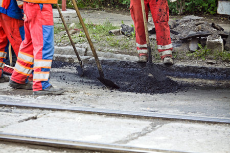 Workers on a road construction