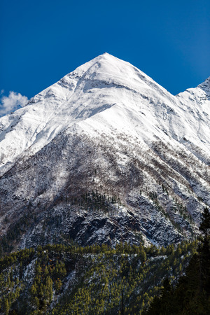 Inspirational Landscape in Himalaya Mountains. Annapurna Himal Range on Annapurna Circuit Trek, Beautiful Mountains and Views in Nepal, Asiaの写真素材