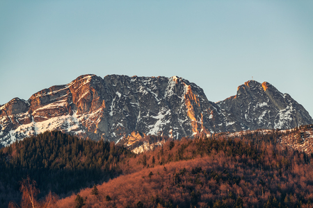 Inspiring Mountains Landscape, beautiful day in summer Tatras, Giewont mountain ridge over blue sky in Zakopane, Polandの写真素材