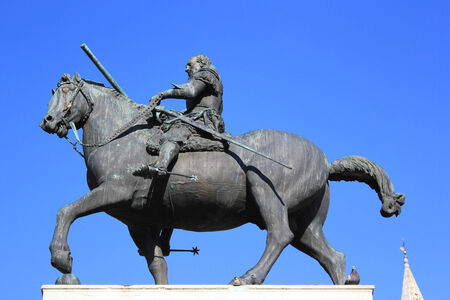 Equestrian statue of Gattamelata by renaissance artist Donatello, Piazza del Santo, Padua, Italyの写真素材