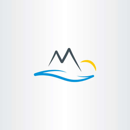 landscape river mountain and sun vectorのイラスト素材