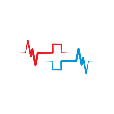 medical hospital logo cross and pulse designのイラスト素材
