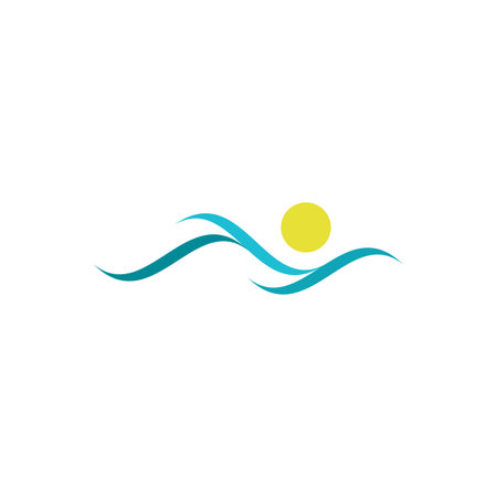 water wave ocean and sun logo vector designのイラスト素材