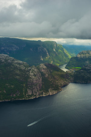 fjord preikenstolen in Norwegian national park, top viewの写真素材