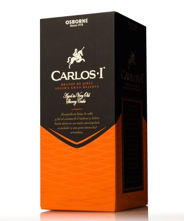 bratislava, SLOVAKIA, March 28, 2017: Carlos 1., brandy de jerez solera gran reservaのeditorial素材