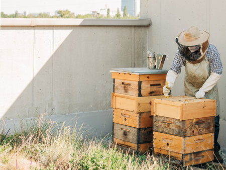 The beekeeper shows how bees work in hives