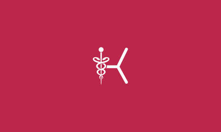 Initial Letter K incorporated with Caduceus Medical Logo Designのイラスト素材