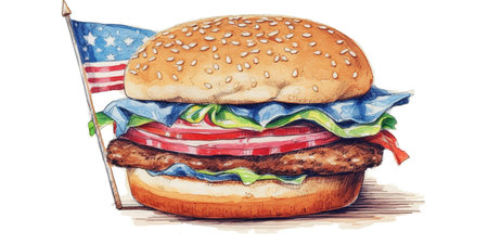 Burger illustration for Celebrating National Hamburger Day!の素材