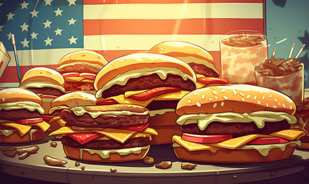 Burger illustration for Celebrating National Hamburger Day!の素材