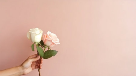 Rose Bouquet: Beautiful Couple on Plain Generative AIの素材