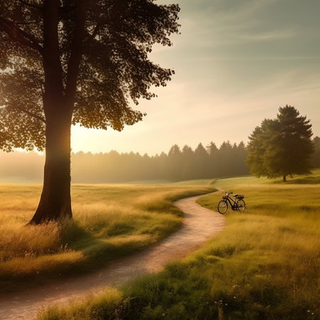 Sunrise Landscape: Bicycle Realism Generative AIの素材