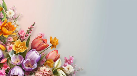Colorful Flowers on Plain Background Generative AIの素材