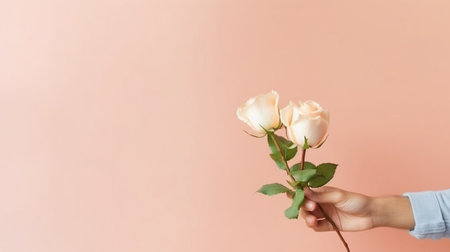 Rose Bouquet: Beautiful Couple on Plain Generative AIの素材