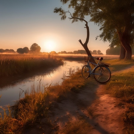 Sunrise Landscape: Bicycle Realism Generative AIの素材