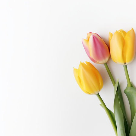 Tulip Flowers on White Background Generative AIの素材