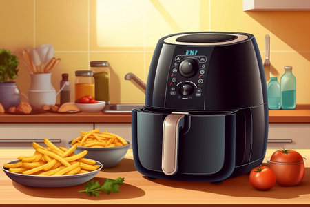 Wooden Surface: Black Air Fryer Generative AIの素材