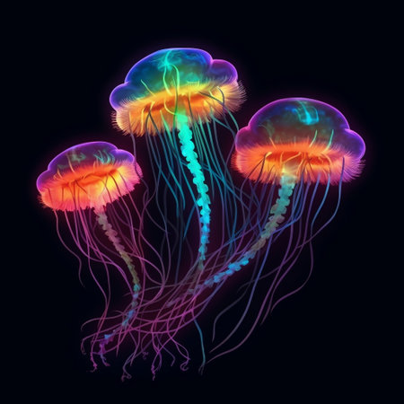 Glowing Jellyfish on Dark Background Generative AIの素材