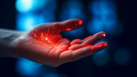 Blurred Neon Market for Pain Relief Patient's Hand AIの素材