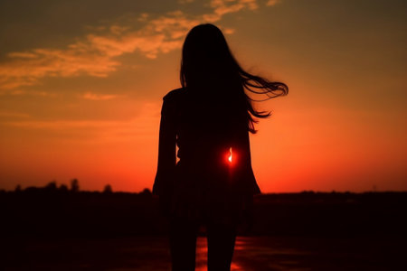 Beautiful Silhouette Standing in the Sunsetの素材