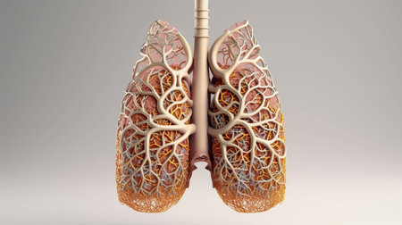 Medical Illustration of Lungs Rendered on Plain Backgroundの素材