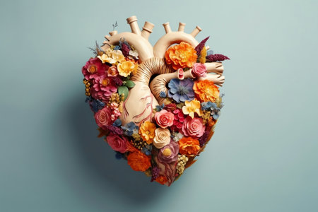 Human Heart with Flowers Love and Emotion Concept - Good Vibesの素材