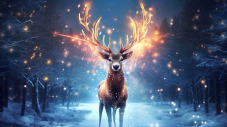 A Magic Festive Reindeer Covered in Glowing Lights Generative AIの素材