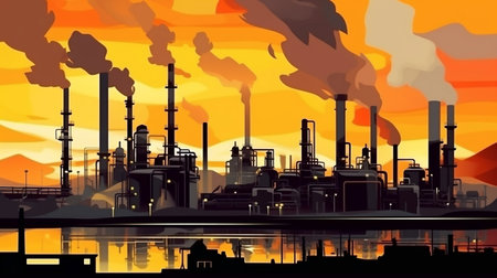 Silhouette of an Industrial Factory Industry, Manufacturing Generative AIの素材