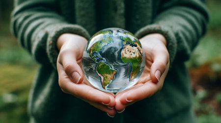 Loving Nature Hand Holding on Earth Day AIの素材