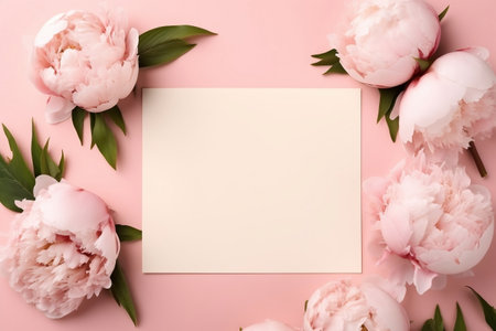 Garden Peonies Greeting Card Mockup. Generative AIの素材