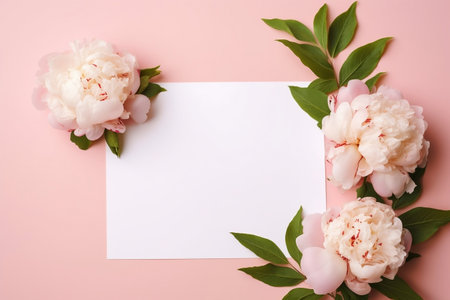 Garden Peonies Greeting Card Mockup. Generative AIの素材