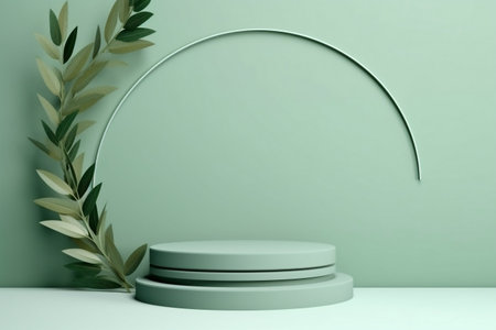 Elevated 3D Background Podium with Olive Branches. Generative AIの素材
