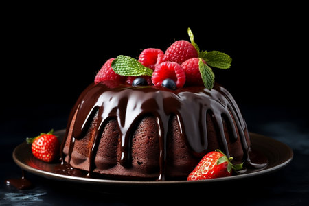 Decadent Chocolate Bundt Cake with Gourmet Toppings. Generative AIの素材