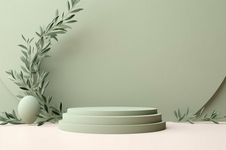 Elevated 3D Background Podium with Olive Branches. Generative AIの素材