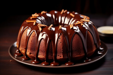 Decadent Chocolate Bundt Cake with Gourmet Toppings. Generative AIの素材