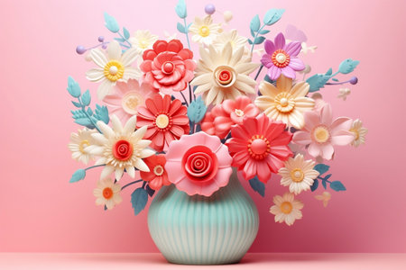 Botanical Arrangement 3D Flower Banner Illustration. Generative AIの素材